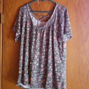 Green floral criss cross back top